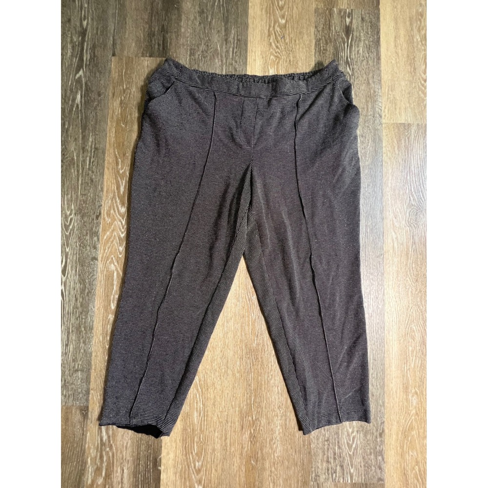 Nine West Relaxed Crop Pants Womens XL Black White Micro Check Pleated Tapered